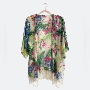 Umgee Floral Tropical Print Women's Top/kimono size Large